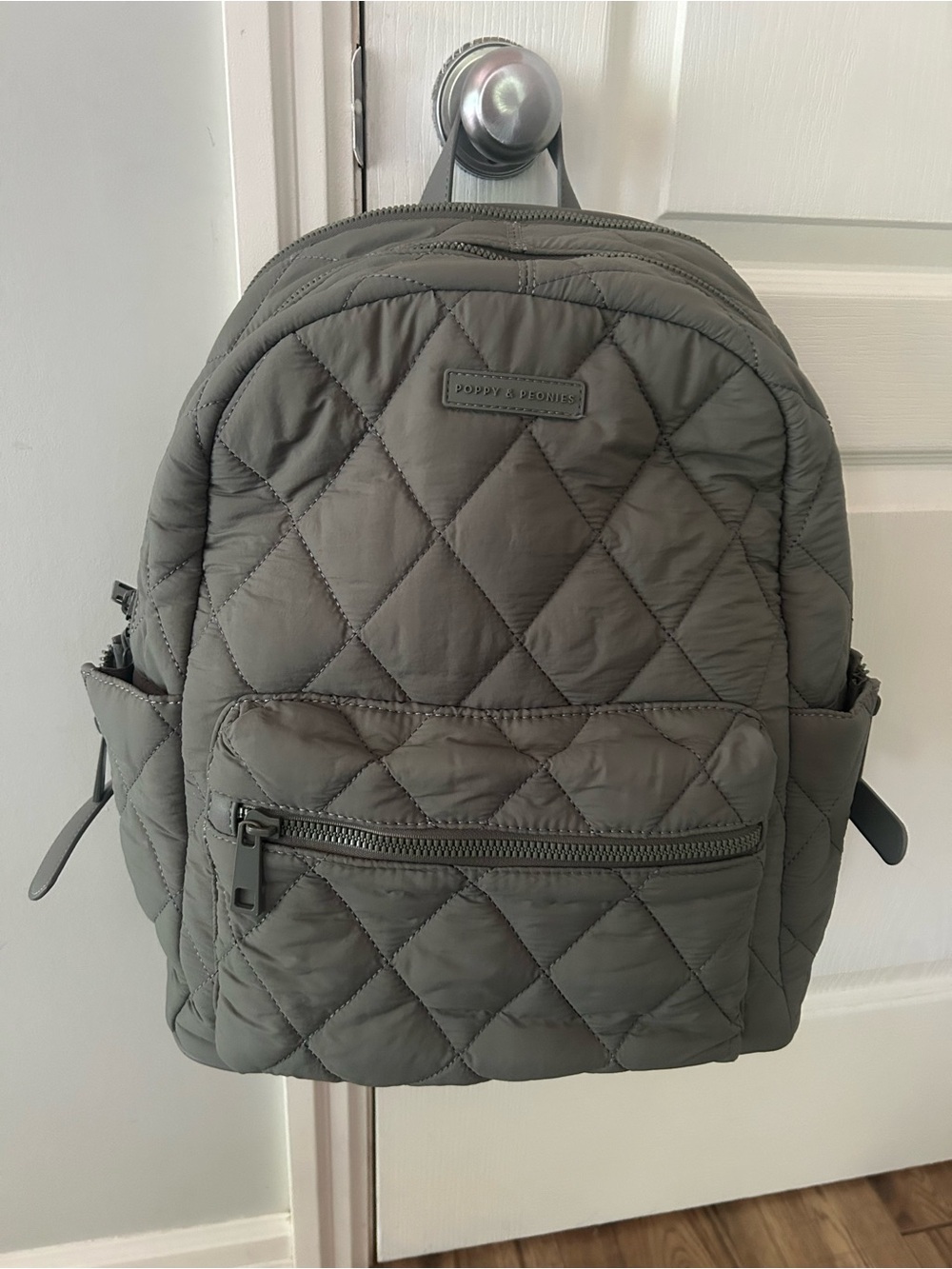 Poppy & Peonies Quilted Grey Backpack - Picture 2 of 8